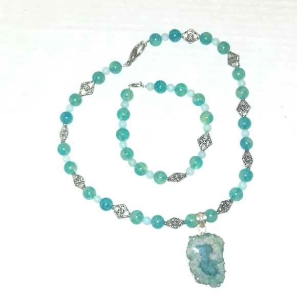 16" necklace pendant  bracelet matching set Grandiderite silver bali bead NEW - Picture 1 of 3